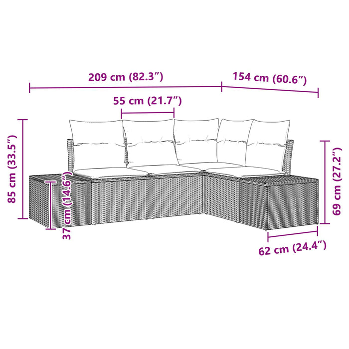 Set de canapele pentru grădină cu pernă 4 pcs Maro poliratan - WALTI WALTI