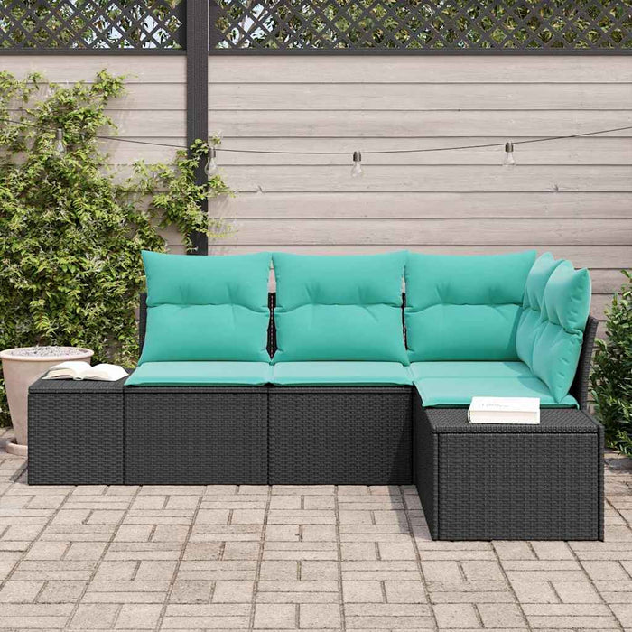 Set de canapele pentru grădină cu pernă 4 pcs Negru poliratan WALTI