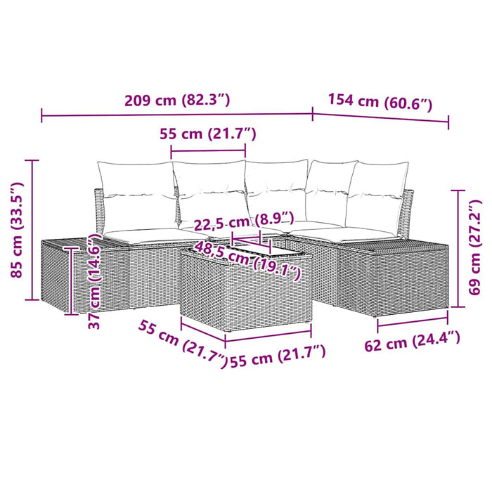 Set de canapele pentru grădină 5 buc. Negru poliratan WALTI