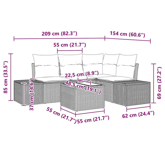 Set de canapea de 5 piese cu perne Negru Poli Ratan - WALTI WALTI