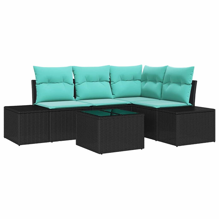 Set de canapele pentru grădină cu pernă 5 pcs Negru poliratan WALTI