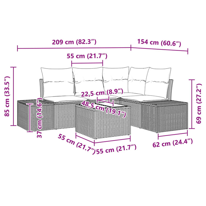 Set de canapele pentru grădină cu pernă 5 pcs Negru poliratan WALTI