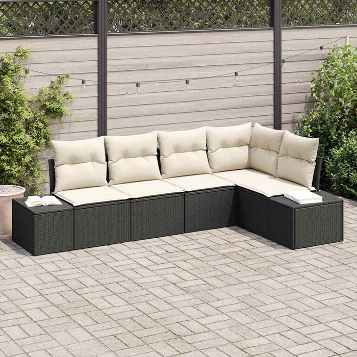 Set de canapea de grădină cu perne Negru Rattan Poliester - WALTI WALTI