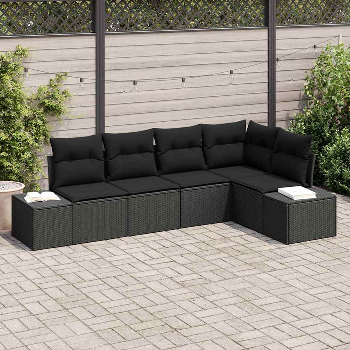 Set 5 Canapele Grădină cu Pernă Ratan Poli Negru - WALTI WALTI