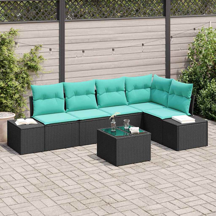 Set de canapele pentru grădină cu pernă 6 pcs Negru poliratan WALTI