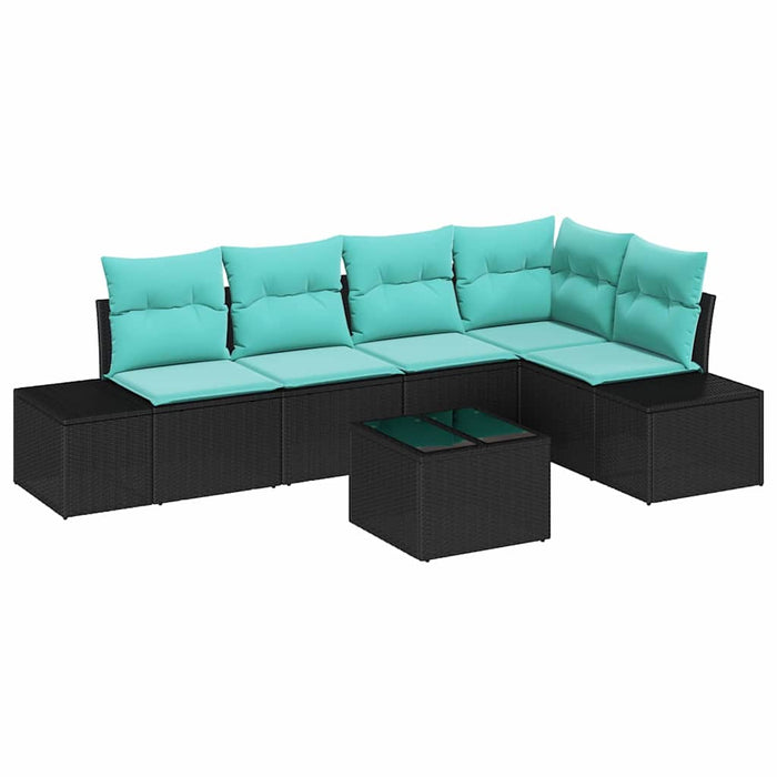 Set de canapele pentru grădină cu pernă 6 pcs Negru poliratan WALTI