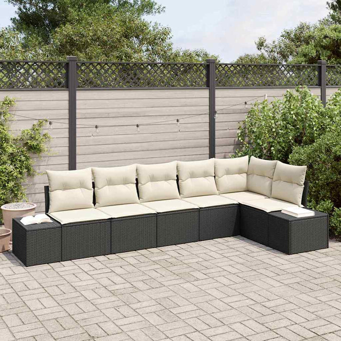 Set de canapele pentru grădină 6 pcs negru și crem Rattan poli - WALTI WALTI