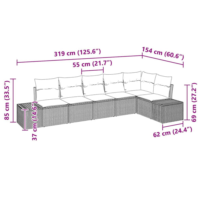 Set de canapele pentru grădină 6 pcs negru și crem Rattan poli - WALTI WALTI
