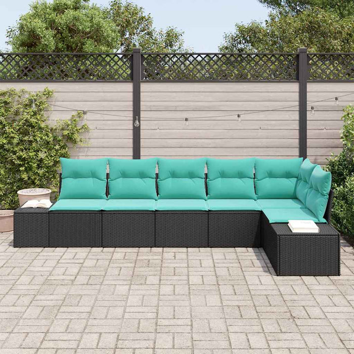 Set de canapele pentru grădină cu pernă 6 pcs Negru poliratan WALTI
