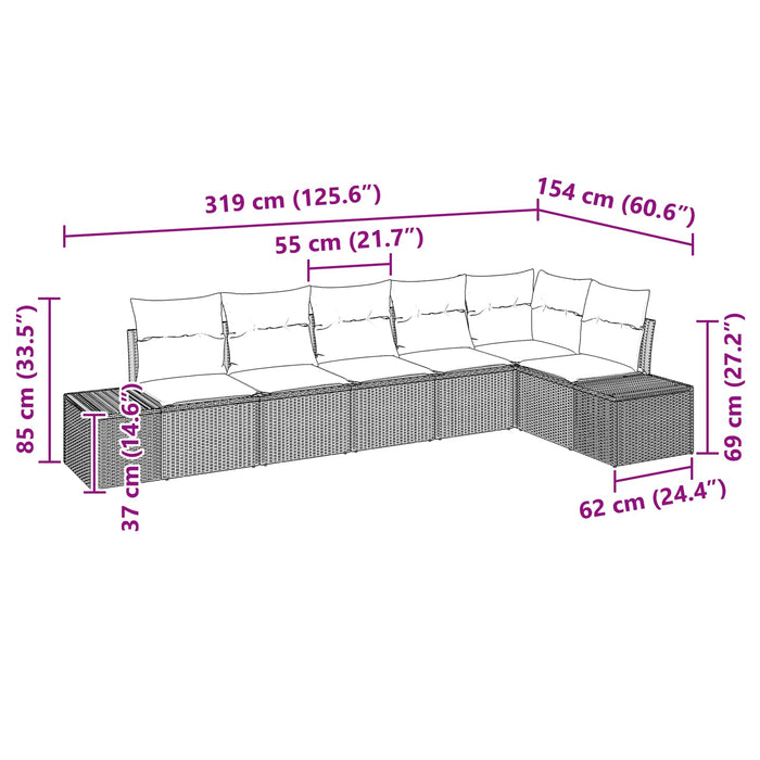 Set de canapele pentru grădină cu pernă 6 pcs Negru poliratan WALTI