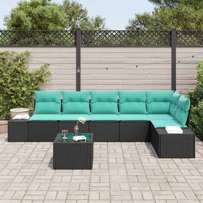 Set de canapele pentru grădină cu pernă 7 pcs Negru poliratan WALTI