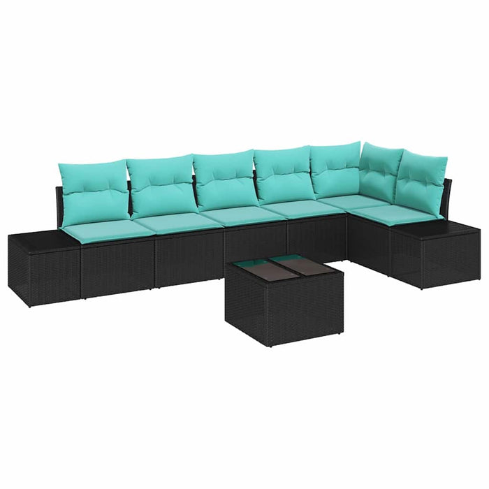 Set de canapele pentru grădină cu pernă 7 pcs Negru poliratan WALTI