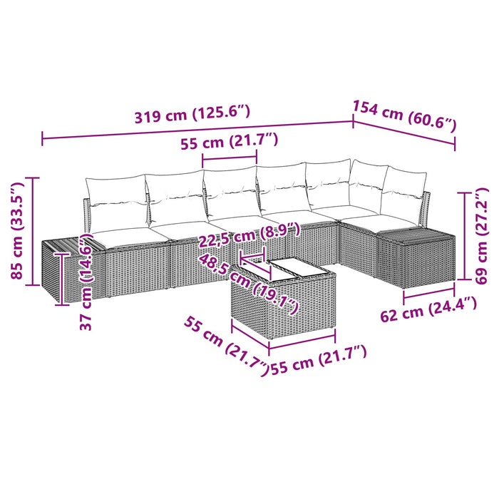 Set de canapele pentru grădină cu pernă 7 pcs Negru poliratan WALTI
