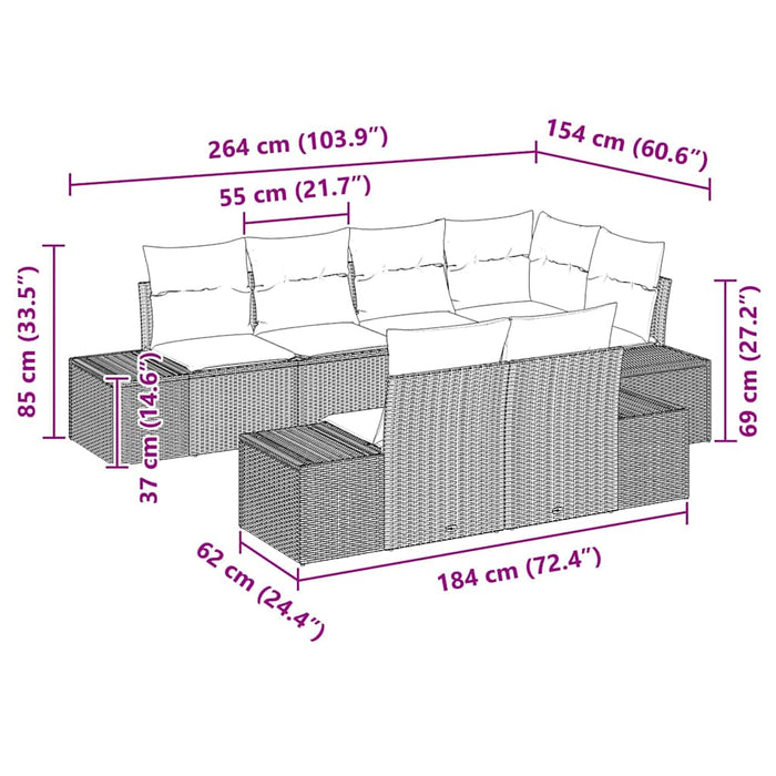 Set de canapele pentru grădină 7 buc. Negru și Crem poliratan WALTI