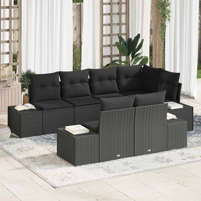 Set de canapele pentru grădină cu pernă 7 pcs Negru poliratan - WALTI WALTI