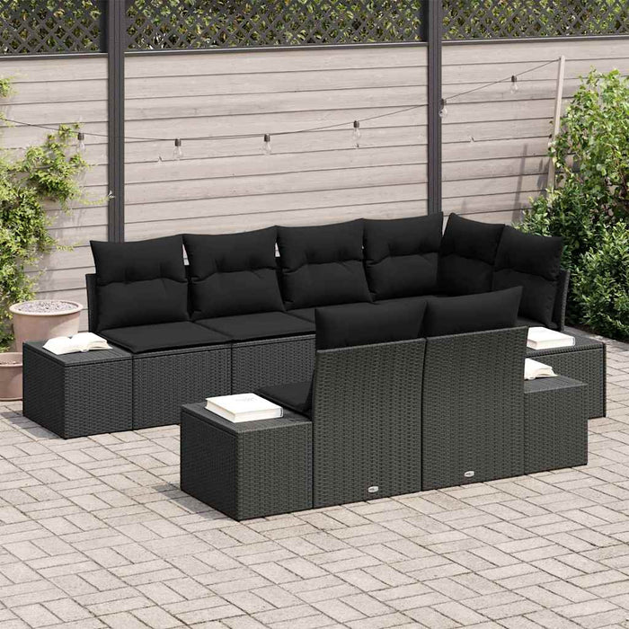 Set de canapele pentru grădină cu pernă 7 pcs Negru poliratan - WALTI WALTI