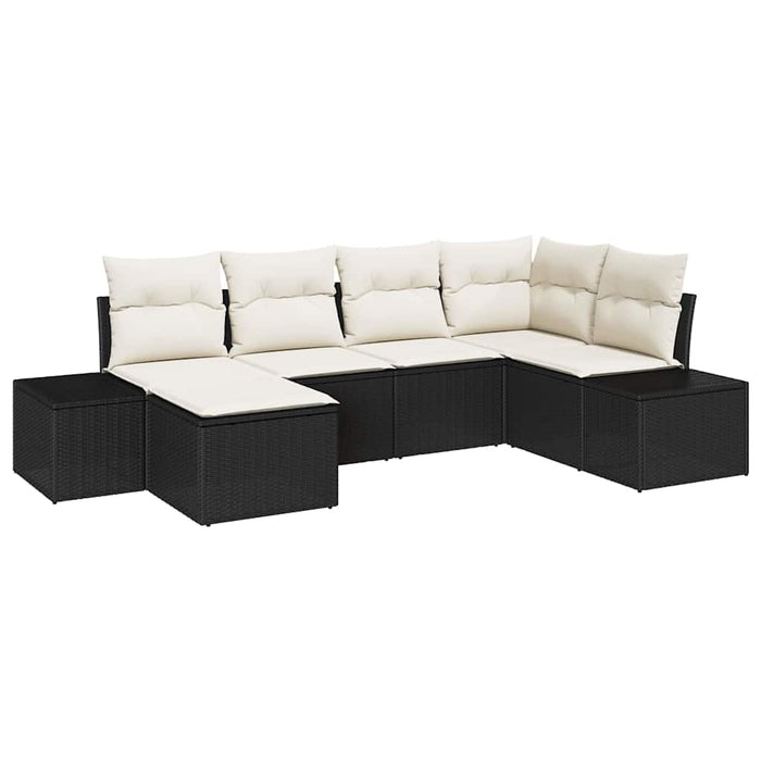 Set de canapele pentru grădină 6 buc. Negru și Crem poliratan WALTI