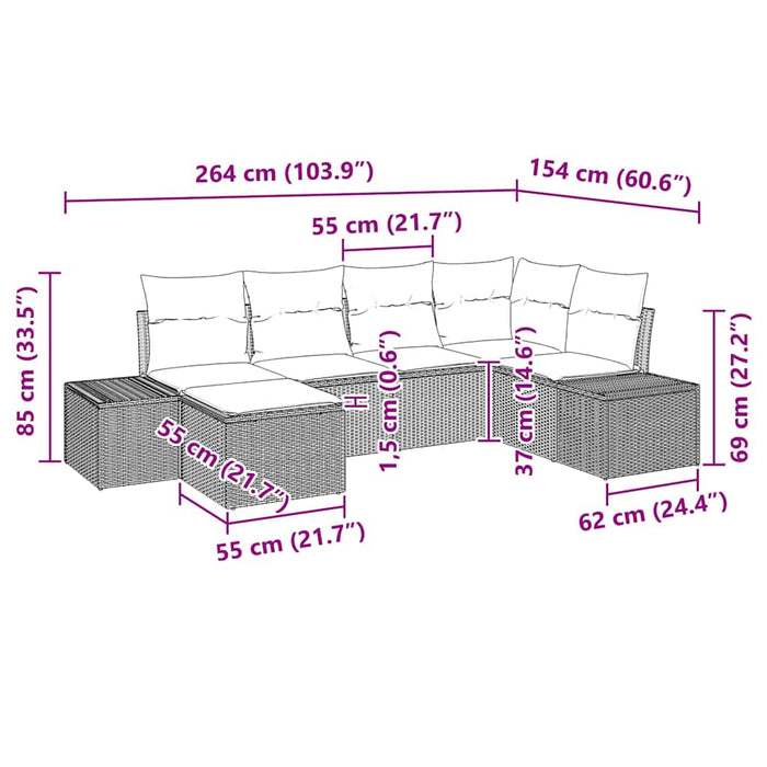 Set de canapele pentru grădină 6 buc. Negru și Crem poliratan WALTI