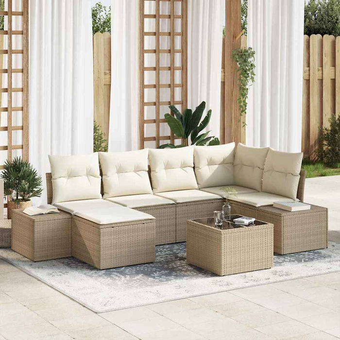 Set de canapele pentru grădină 7 pcs Bej și crem poliratan - WALTI WALTI