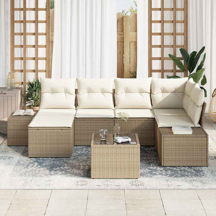 Set de canapele pentru grădină 7 pcs Bej și crem poliratan - WALTI WALTI