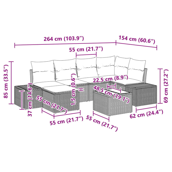 Set de canapele pentru grădină cu pernă 7 pcs Maro poliratan - WALTI WALTI
