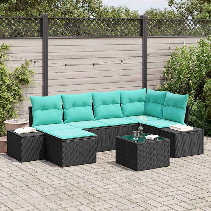 Set de canapele pentru grădină cu pernă 7 pcs Negru poliratan WALTI