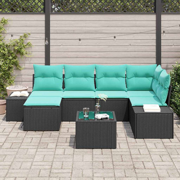 Set de canapele pentru grădină cu pernă 7 pcs Negru poliratan WALTI