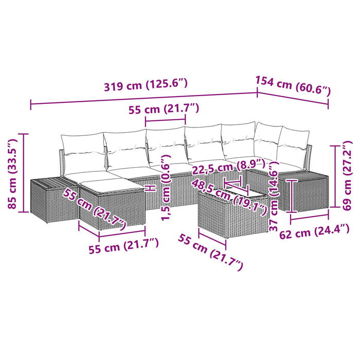 Set de canapele pentru grădină cu pernă 8 pcs Maro poliratan - WALTI WALTI