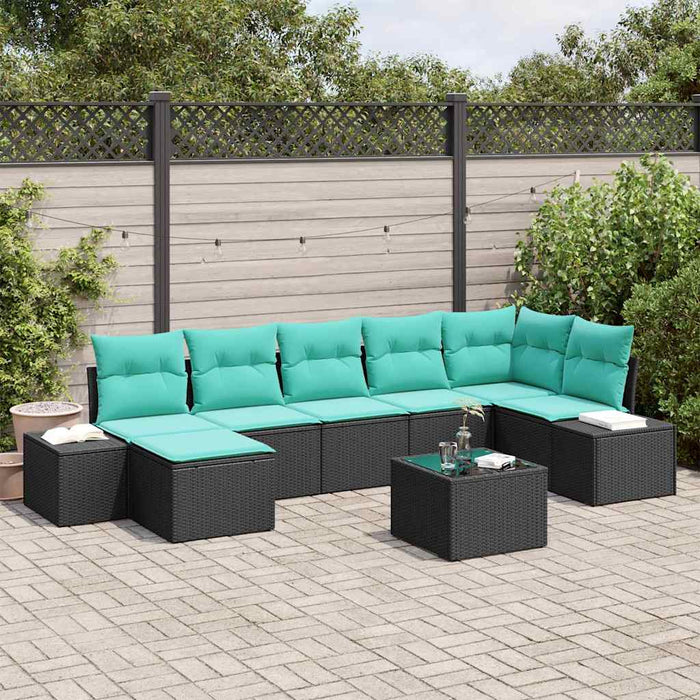 Set de canapele pentru grădină cu pernă 8 pcs Negru poliratan WALTI