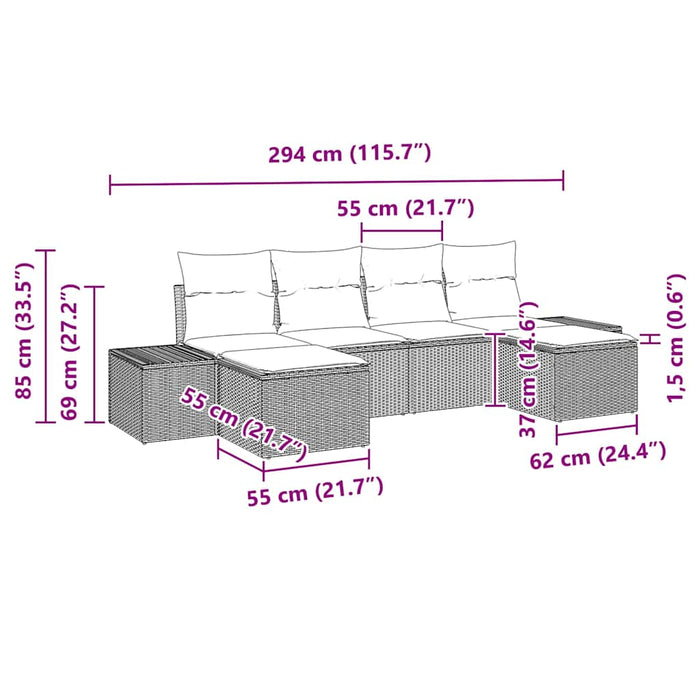Set de Canapea de Grădină de 6 Piese cu Pernă Bej din Ratan Poli - WALTI WALTI