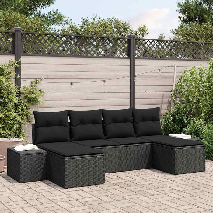 Set de canapele pentru grădină cu pernă 6 pcs Negru poliratan - WALTI WALTI