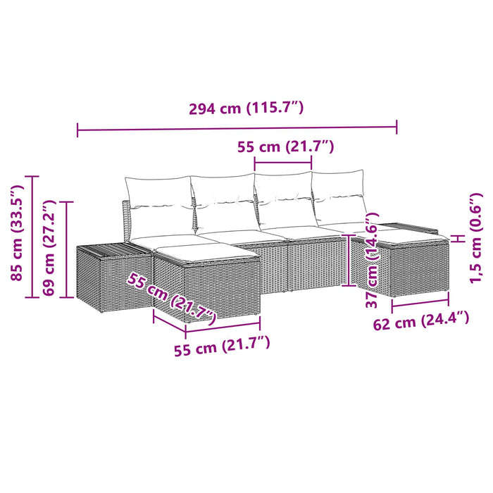 Set de canapele pentru grădină cu pernă 6 pcs Negru Rattan poli WALTI
