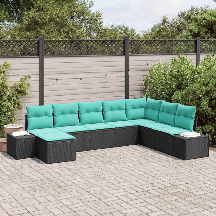 Set de canapele pentru grădină cu pernă 8 pcs Negru poliratan WALTI