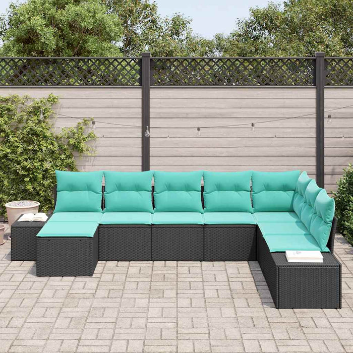 Set de canapele pentru grădină cu pernă 8 pcs Negru poliratan WALTI