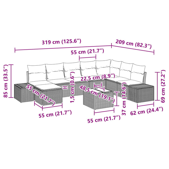 Set de canapele pentru grădină cu pernă 9 pcs Maro poliratan - WALTI WALTI
