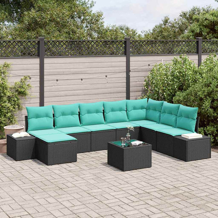 Set de canapele pentru grădină cu pernă 9 pcs Negru poliratan WALTI