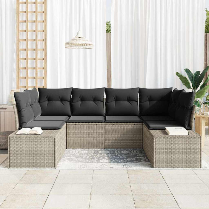 Set de canapea de grădină cu 6 piese și perne Gri deschis Ratan PE - WALTI WALTI