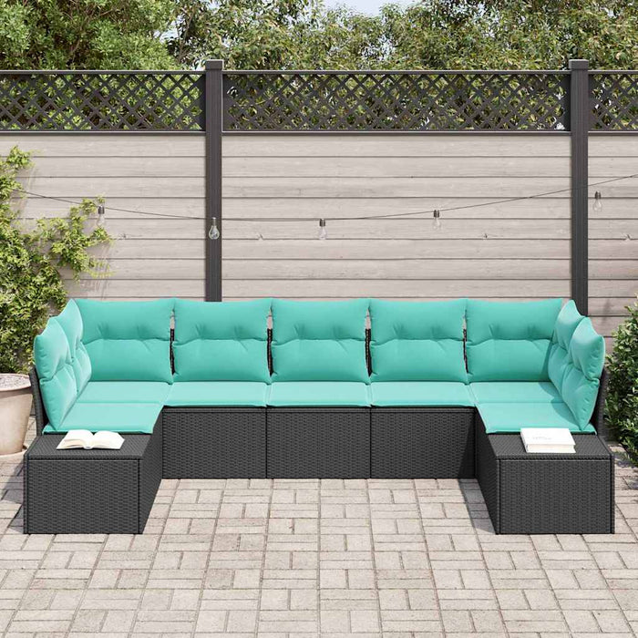 Set de canapele pentru grădină cu pernă 7 pcs Negru poliratan WALTI