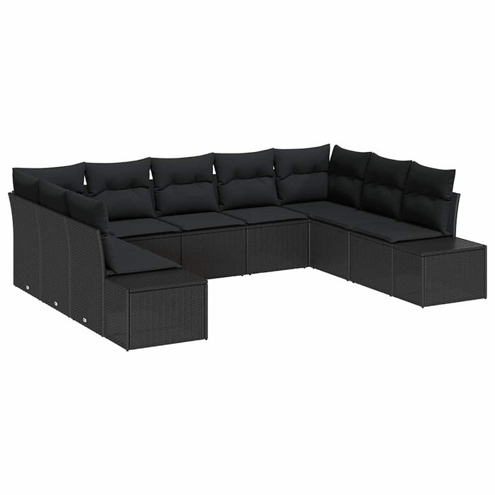 Set de canapea de grădină în 9 piese cu perne - Poliratan negru - WALTI WALTI