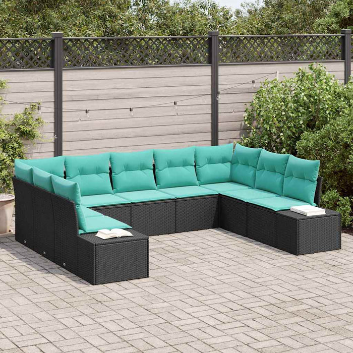 Set de canapele pentru grădină cu pernă 9 pcs Negru poliratan WALTI
