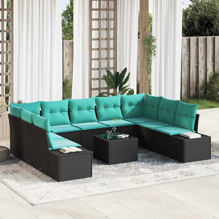 Set de canapele pentru grădină cu pernă 10 pcs Negru poliratan WALTI