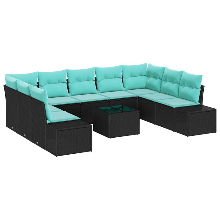 Set de canapele pentru grădină cu pernă 10 pcs Negru poliratan WALTI