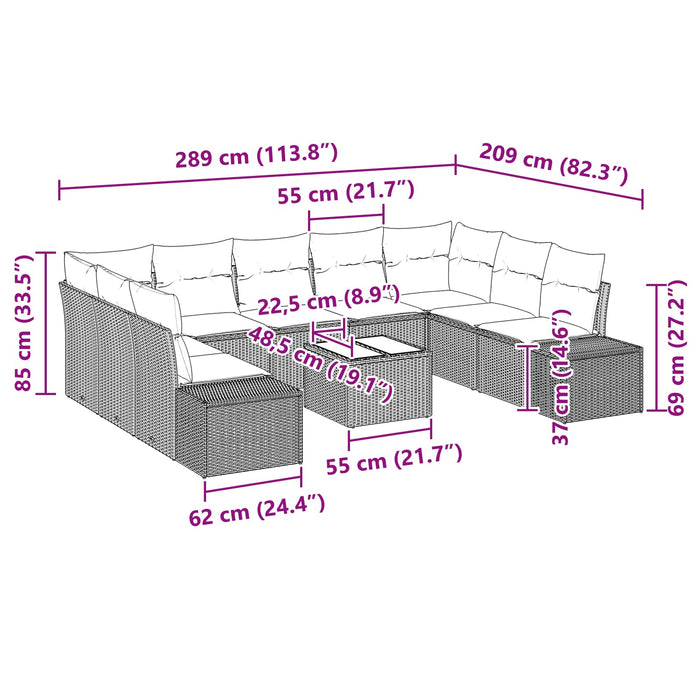 Set de canapele pentru grădină cu pernă 10 pcs Negru poliratan WALTI