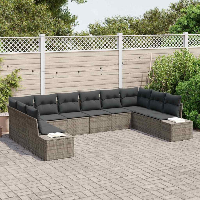 Set de sofa de grădină cu 10 piese și perne, gri poliratan - WALTI WALTI