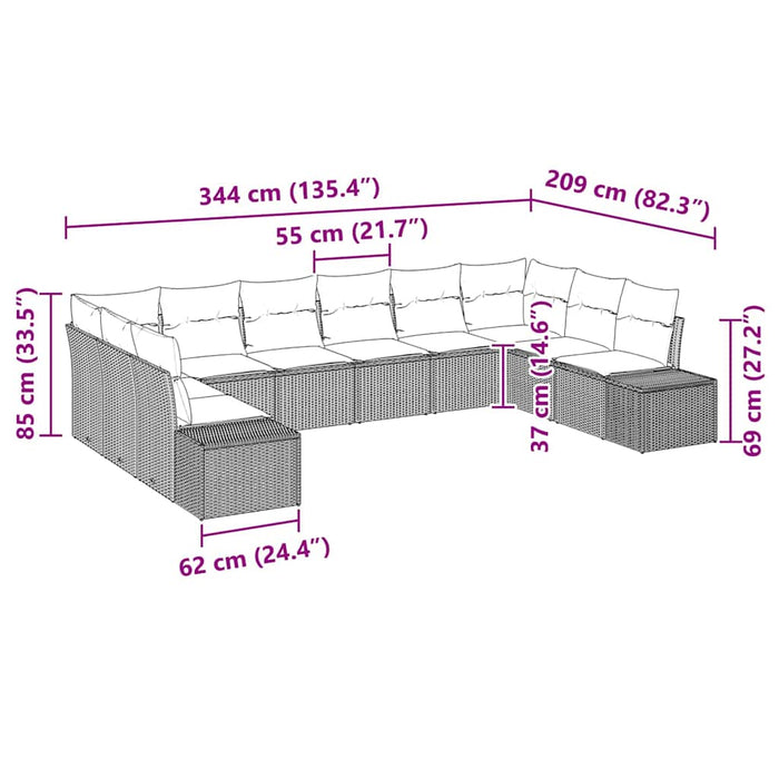 Set de sofa de grădină cu 10 piese și perne, gri poliratan - WALTI WALTI