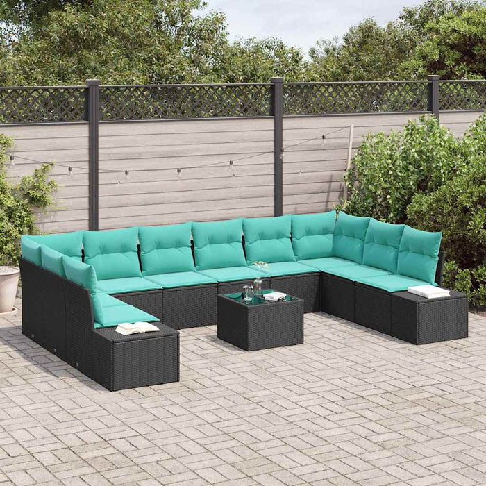 Set de canapele pentru grădină cu pernă 11 pcs Negru poliratan WALTI