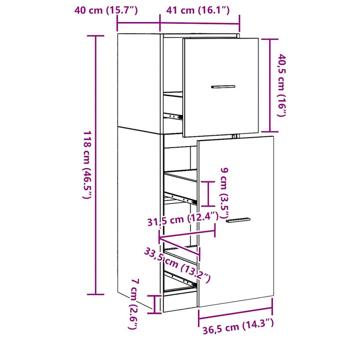 Cabinet de Apotecă Stejar negru 40 x 41 x 118 cm Lemn compozit - WALTI WALTI
