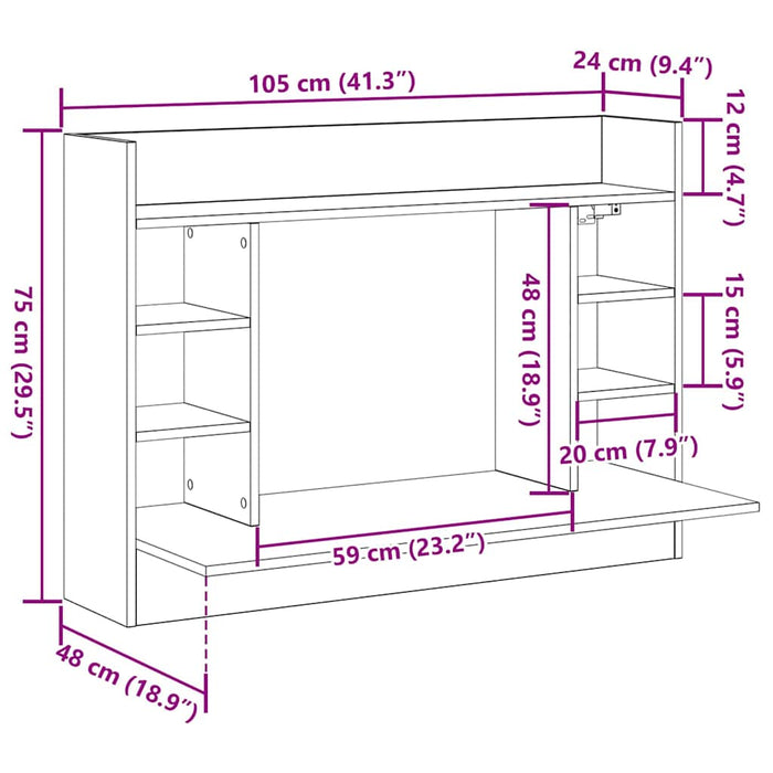 Birou montat pe perete cu raft Lemn vechi 105 x 48 x 75 cm - WALTI WALTI