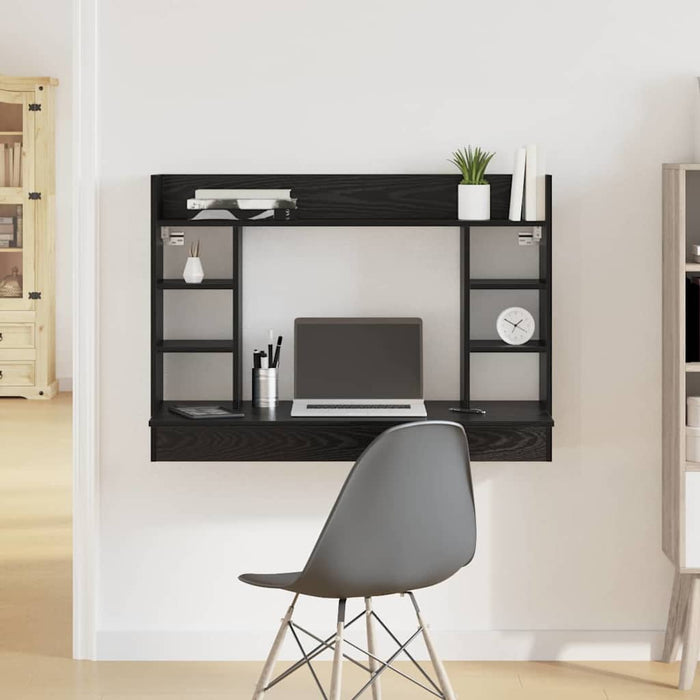 Birou montat pe perete cu raft Stejar negru 105 x 48 x 75 cm - WALTI WALTI