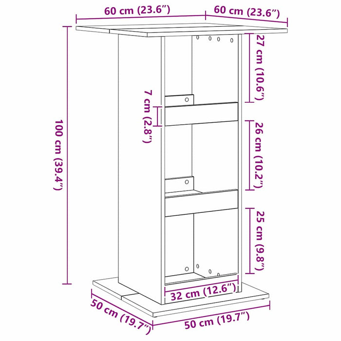 Masă de bar cu raft Stejar Negru 60 x 60 x 100 cm Lemn compozit - WALTI WALTI